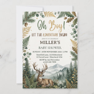 Oh Boy Woodland Deer Adventure Baby Shower Invitation
