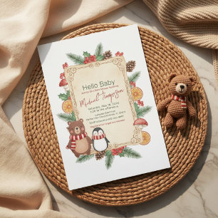 Oh Boy Woodland Winter Baby Shower Invitation