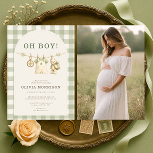 Oh Boy Woodlands Photo Baby Shower Invitation