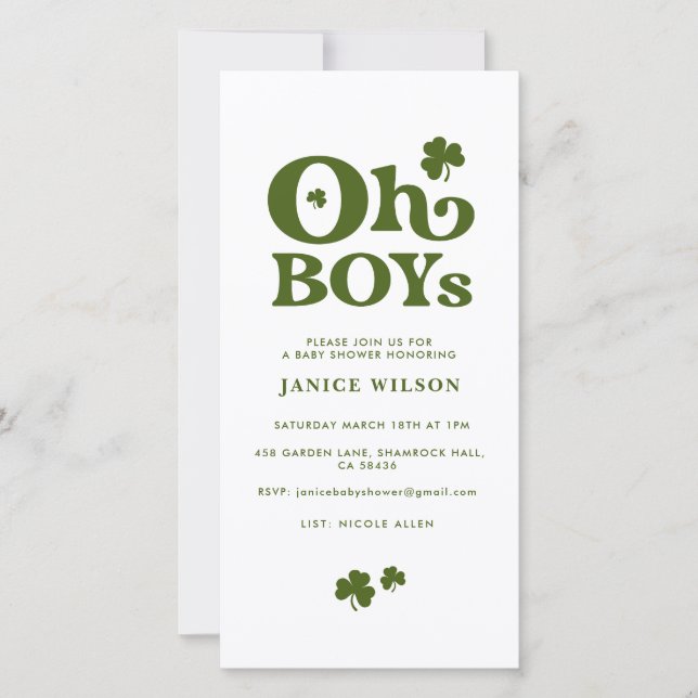 Oh Boys Baby shower de la Saint Patrick Invitation (Devant)