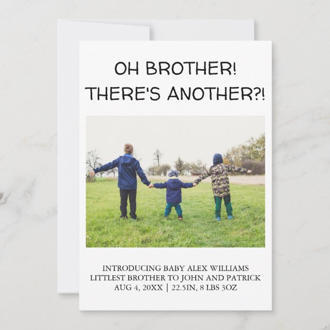 OH BROTHER! THERE'S ANOTHER?! Baby Photo Birth  Announcement (Front)