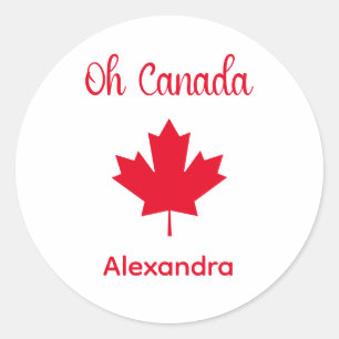 Oh Canada Elegant Red Maple Leaf Classic Round Sticker