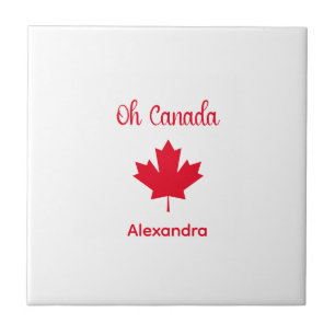 Oh Canada   Elegant Red Maple Leaf Tile
