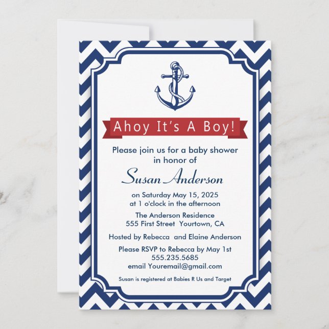Oh ! C'est un garçon ! Invitation de baby shower (Devant)