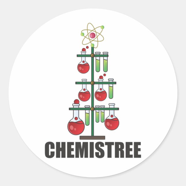 Oh Chemistree Christmas Chemistry Science teacher Classic Round Sticker (Front)