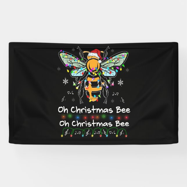 Oh Christmas Bee Bee Santa Hat Bee Light Christmas Banner (Horizontal)