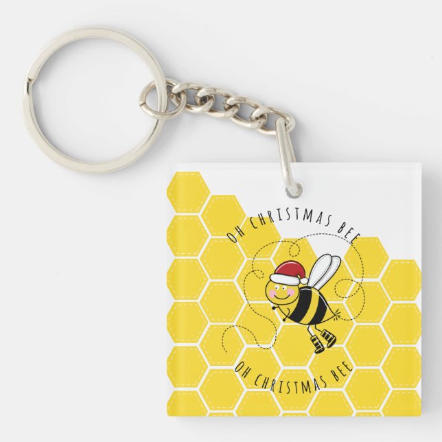 oh christmas bee tree cute funny pun card keychain (Front)