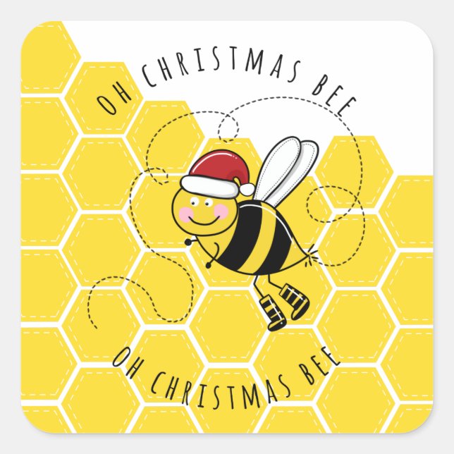 oh christmas bee tree cute funny pun card square sticker (Front)