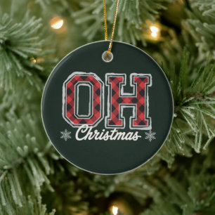 Oh Christmas Holiday Buffalo Plaid Family Party  Ceramic Ornament