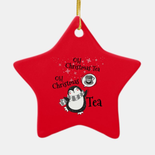 Oh Christmas Tea Penguin Lover - Tea Drinker Ceramic Ornament (Back)