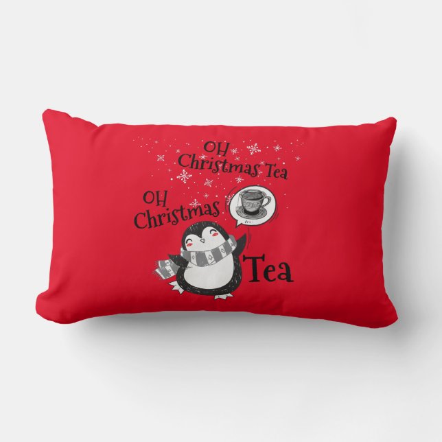 Oh Christmas Tea Penguin Lover - Tea Drinker Lumbar Pillow (Front)