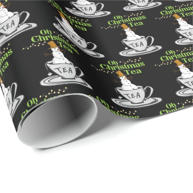 Oh Christmas Tea - Tea Lover Xmas Holiday Wrapping Paper (Roll Corner)