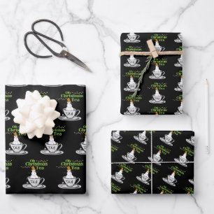 Oh Christmas Tea - Tea Lover Xmas Holiday Wrapping Paper Sheet