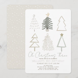 Oh Christmas Three Boho Green Trees 3rd Birthday Invitation