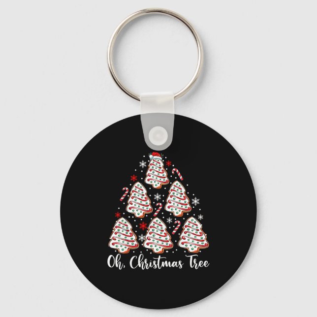 Oh Christmas Tree Cakes Debbie Becky Jen Cake Love Keychain (Front)