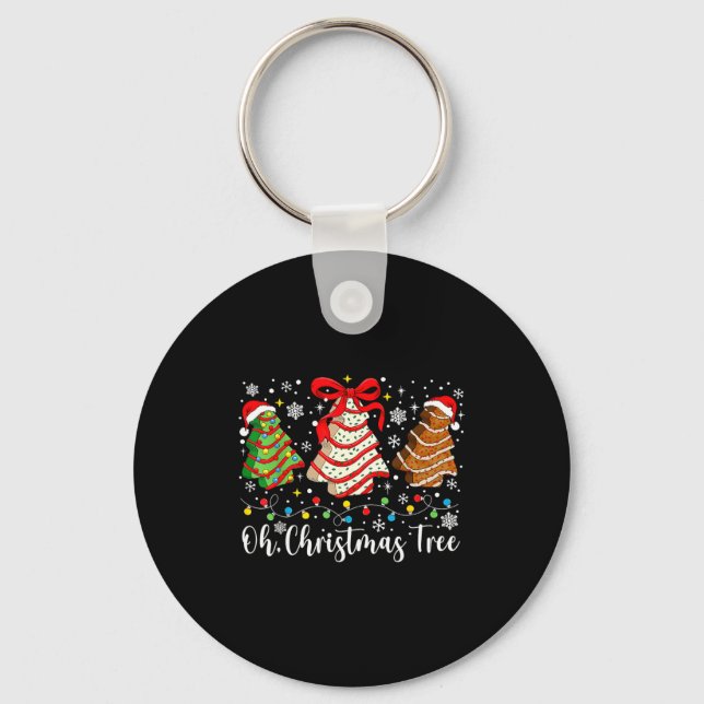 Oh Christmas Tree Cakes Debbie Becky Jen Cake Love Keychain (Front)