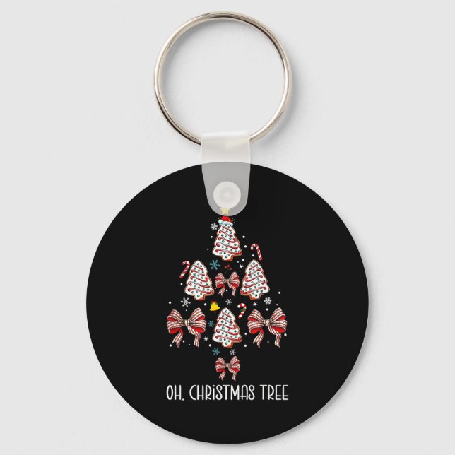 Oh Christmas Tree Cakes Debbie Coquette Bow Xmas P Keychain (Front)