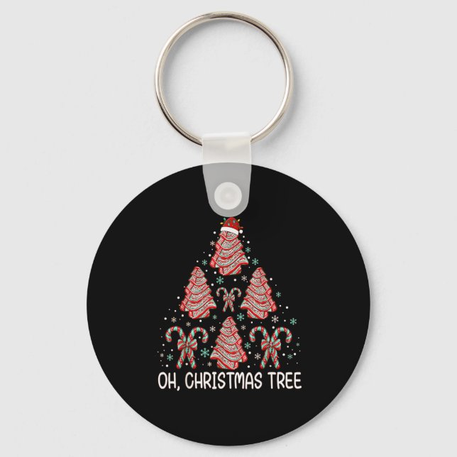 Oh Christmas Tree Cakes Funny Debbie Becky Jen Cak Keychain (Front)