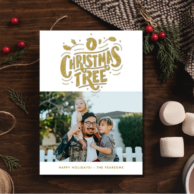 Oh Christmas Tree Gold Photo Family  Holiday Card (Oh Christmas Tree Gold Photo Family Holiday Card)