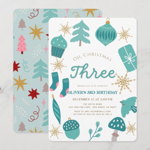 Oh Christmas Tree Holiday Green 1st Birthday Invitation