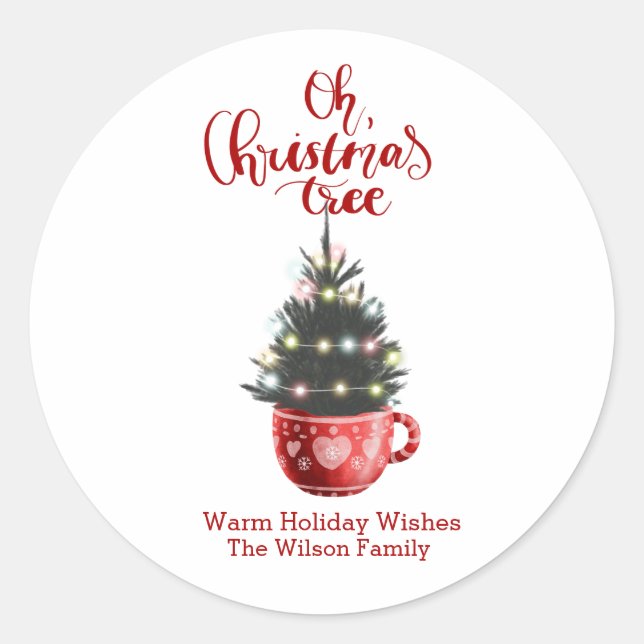 Oh Christmas Tree Hot Chocolate Personalized   Classic Round Sticker (Front)