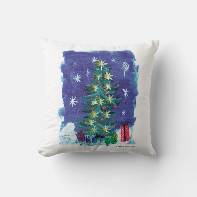 Oh Christmas Tree - Kids Art for CHOC Throw Pillow (Front)