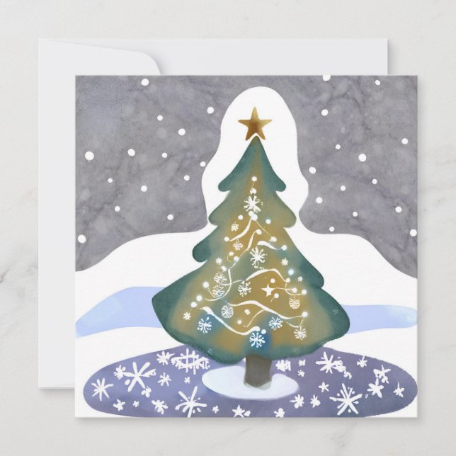 Oh Christmas Tree | Watercolor Winter Painting Holiday Card (Front)