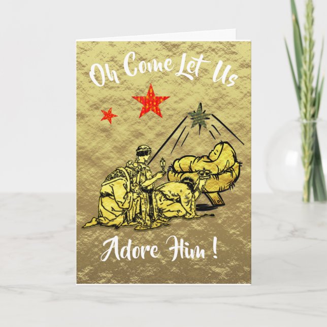 Oh Come Let us Adore Him Baby Jesus Christmas Holi Holiday Card (Front)