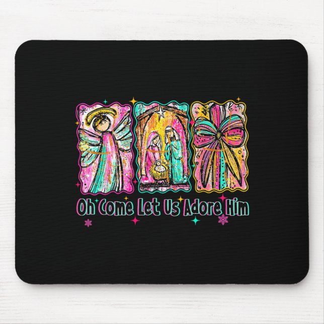 Oh Come Let Us Adore Him Christian Christmas Coque Mouse Pad (Front)