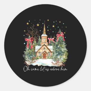 Oh Come Let Us Adore Him Christian Jesus Christmas Classic Round Sticker