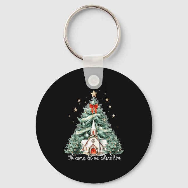 Oh Come Let Us Adore Him Christian Jesus Christmas Keychain (Front)