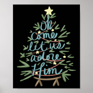 Oh Come Let Us Adore Him Christian Jesus Christmas Poster