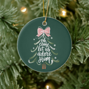 Oh Come Let Us Adore Him Christian Xmas Religious Ceramic Ornament
