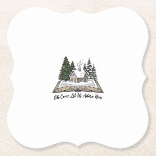 Oh Come Let Us Adore Him Christmas Book Design_1 Paper Coaster