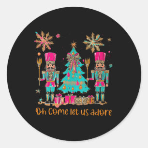 Oh Come Let Us Adore Him Christmas Nutcracker Squa Classic Round Sticker