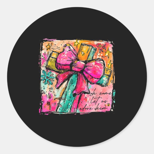 Oh Come Let Us Adore Him Faith Cross Christian Chr Classic Round Sticker (Front)