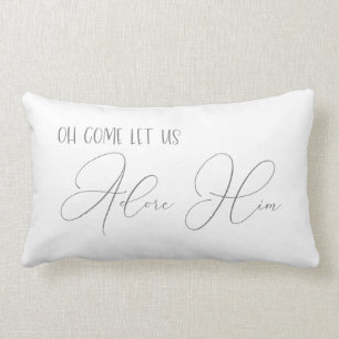 Oh Come Let us Adore Him Gray Buffalo Plaid Pillow