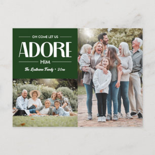 Oh Come Let Us Adore Him GREEN Christian 2 Photo  Holiday Postcard