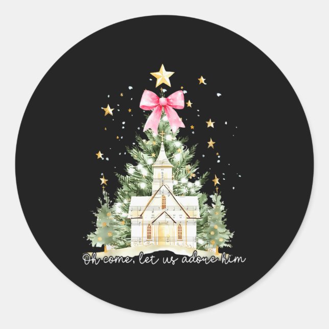 Oh Come Let Us Adore Him Jesus Christmas Tree Coqu Classic Round Sticker (Front)