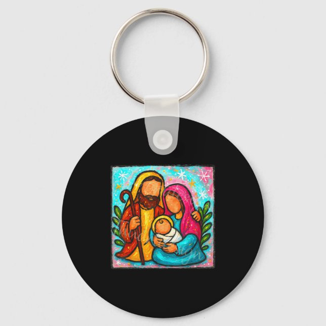 Oh Come Let Us Adore Him Jesus Nativity Scene Chri Keychain (Front)