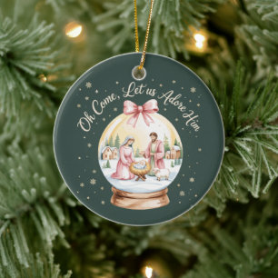 Oh Come Let Us Adore Him Jesus Xmas Pink Coquette Ceramic Ornament