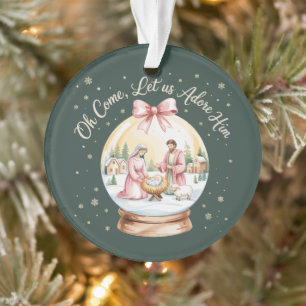 Oh Come Let Us Adore Him Jesus Xmas Pink Coquette Ornament