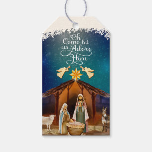 "Oh Come Let Us Adore Him" Nativity Christmas Gift Tags