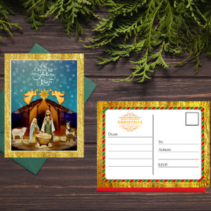 "Oh Come Let Us Adore Him" Nativity Christmas Holiday Postcard