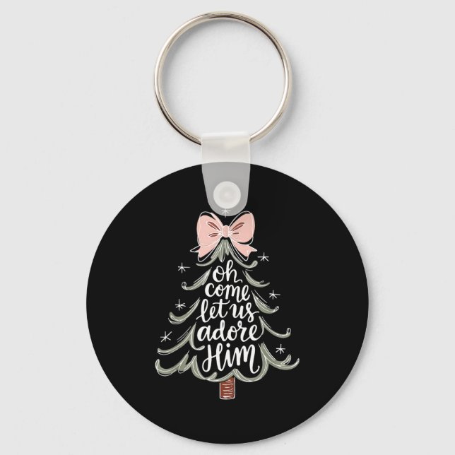 Oh Come Let Us Adore Him Nativity Christmas Tree C Keychain (Front)