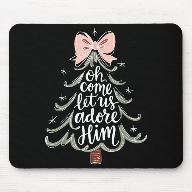 Oh Come Let Us Adore Him Nativity Christmas Tree C Mouse Pad (Front)