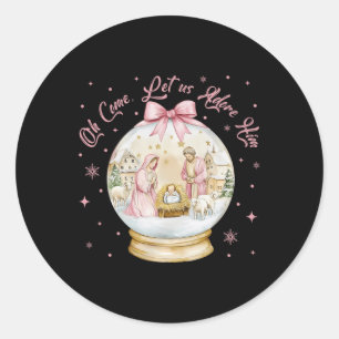 Oh Come Let Us Adore Him Nativity Scene Snow Globe Classic Round Sticker