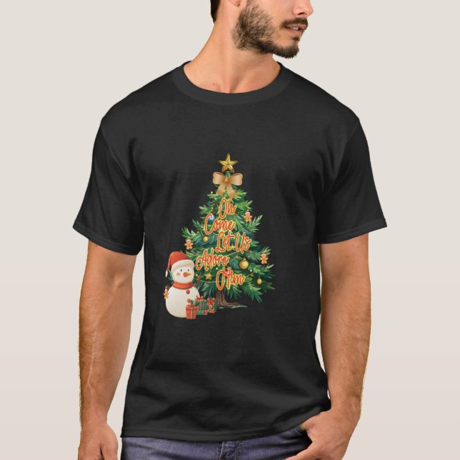 Oh Come Let Us Adore Him Retro Christmas Tree Quot T-Shirt (Front)