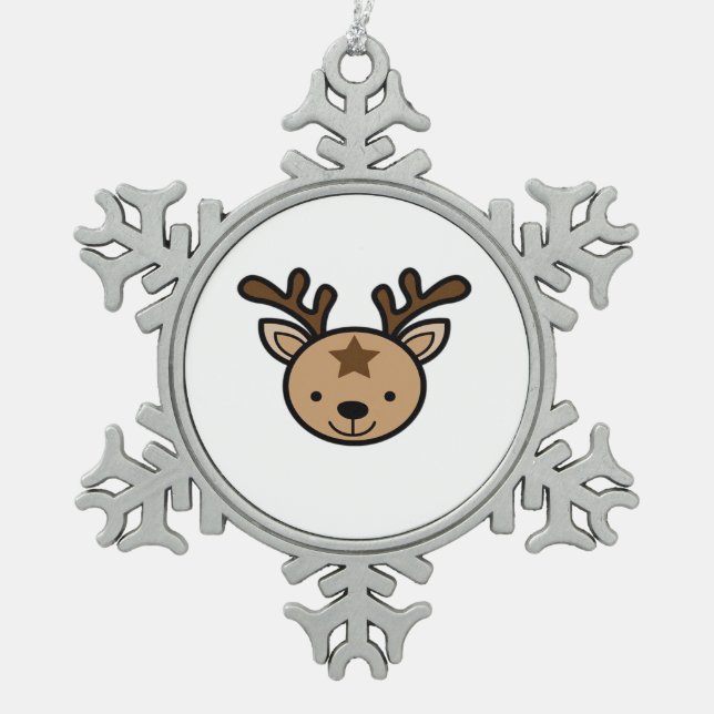 Oh Cute Deer Minimal Design  Snowflake Pewter Christmas Ornament (Front)