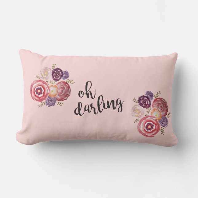 Oh Darling Quote Flower Painting Pillow (Front)